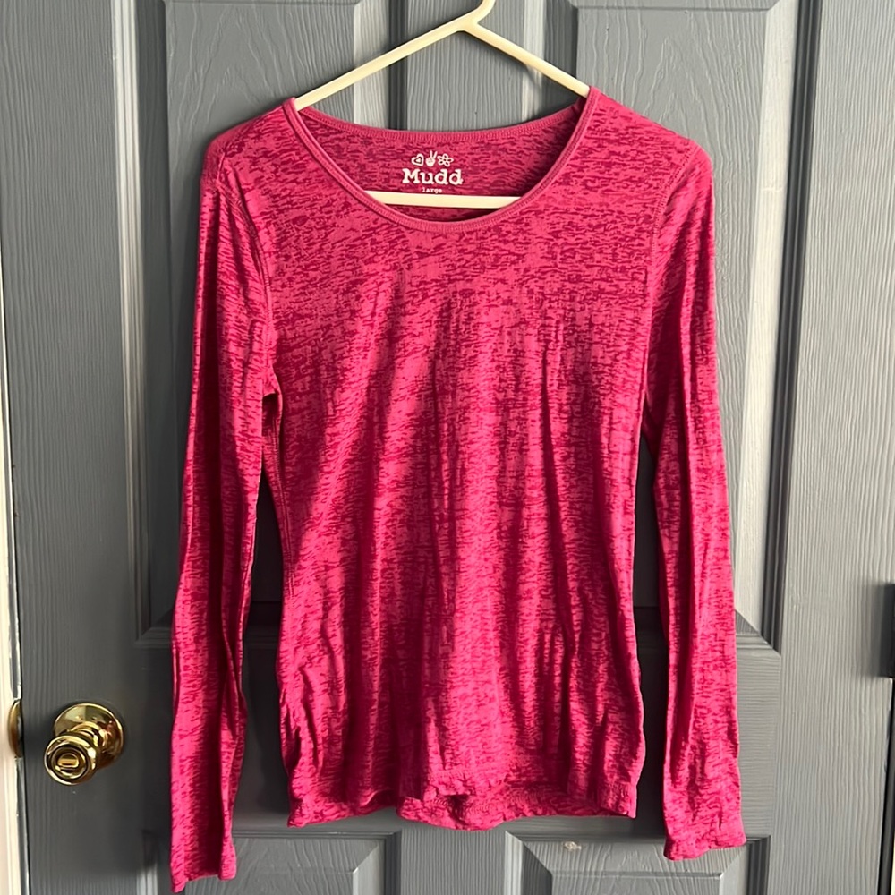 pink long sleeve, by the brand “Mudd” in a size large